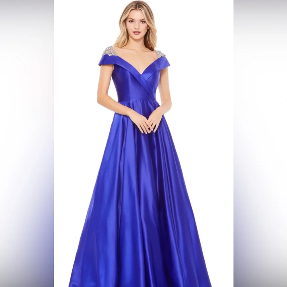 Mac Duggal 49239 Cap Sleeve Portrait Neckline Formal Gown Sz 14 - Picture 1 of 8